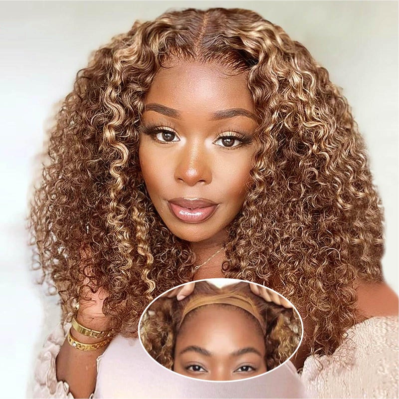 Ailwelia Curly Bob Wig Human Hair Deep Wave 200 Density 5x5 HD Lace Closure Wigs Human Hair Bob Wigs For Black Women Wear And Go Glueless Curly Wig Highlight Color 14 Inch
